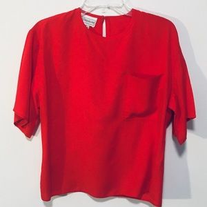 100% Silk Short Sleeved Red Top Sz 10 Evan-Picone